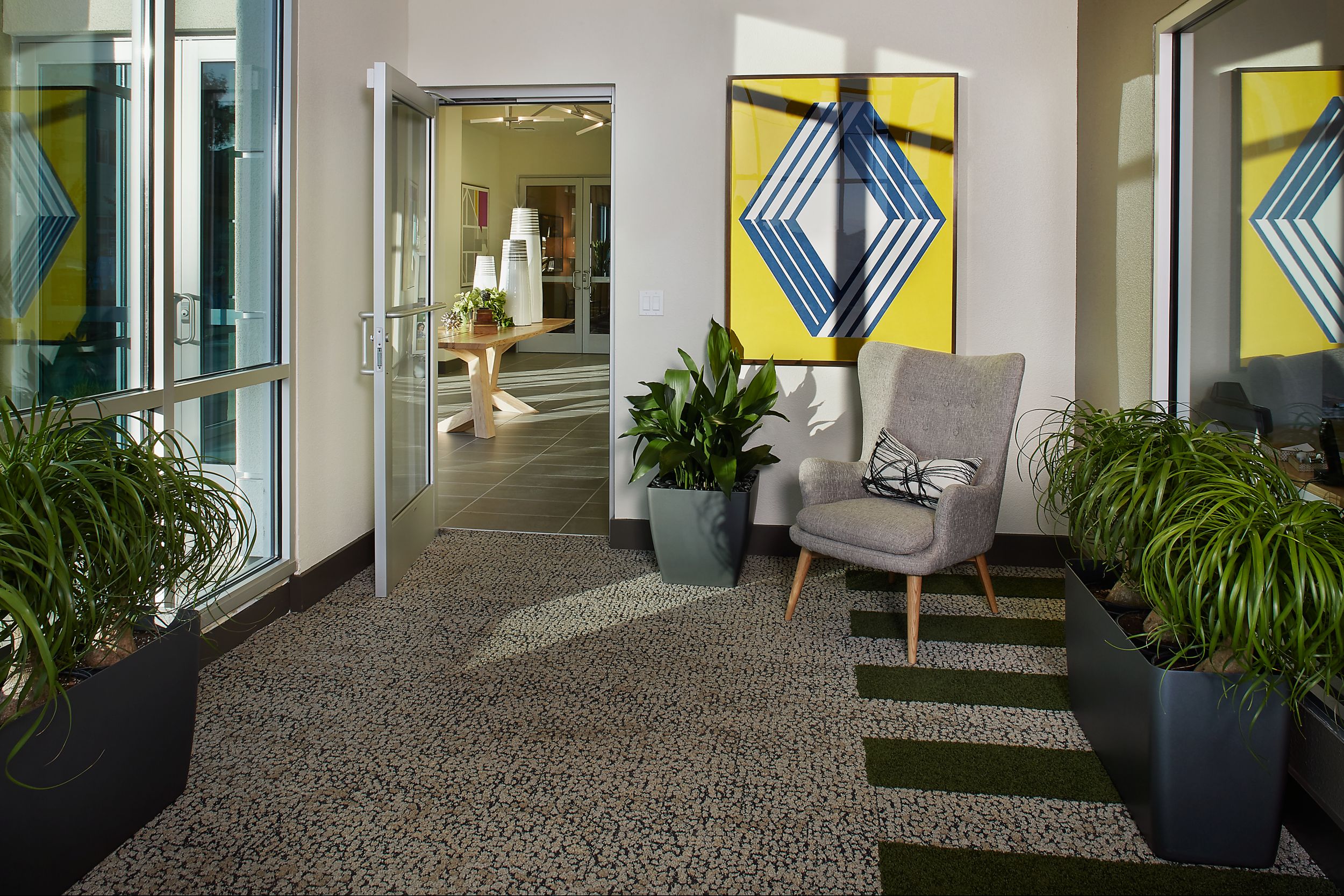 Interface HN840 plank carpet tile in foyer of Linq Leasing Office image number 12
